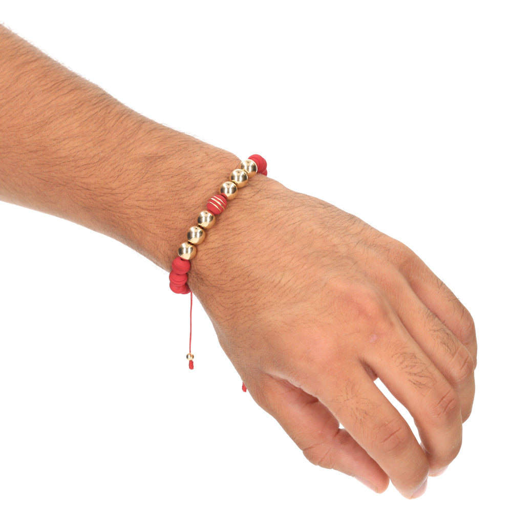 Pulsera Aurux balin 8mm Tejido rojo