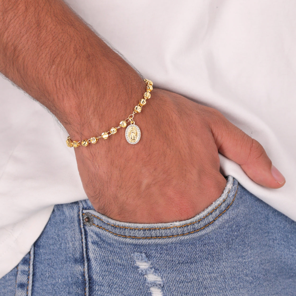 Pulsera AURUX Balin diamantado con Virgen de Guadalupe