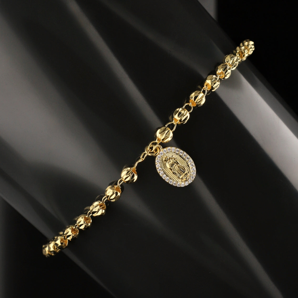 Pulsera AURUX Balin diamantado con Virgen de Guadalupe
