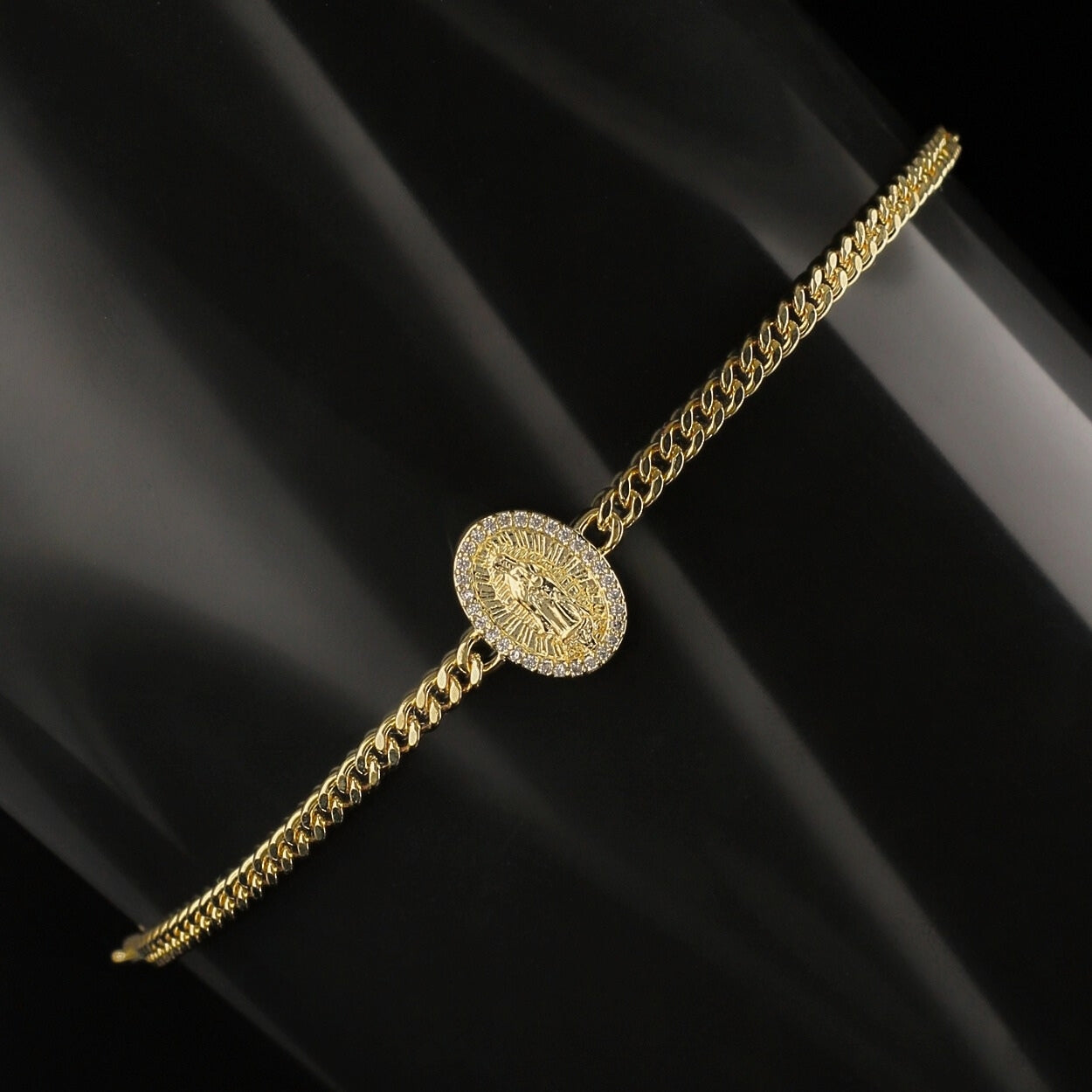 Pulsera AURUX cubana con Virgen de Guadalupe