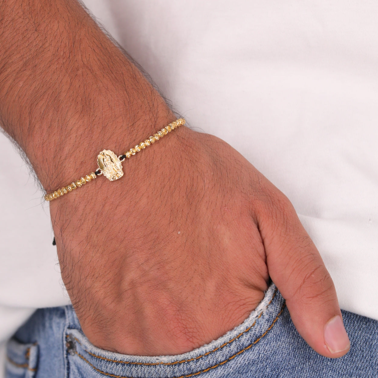 Pulsera tejida Virgen de Guadalupe Balin diamantado 3mm