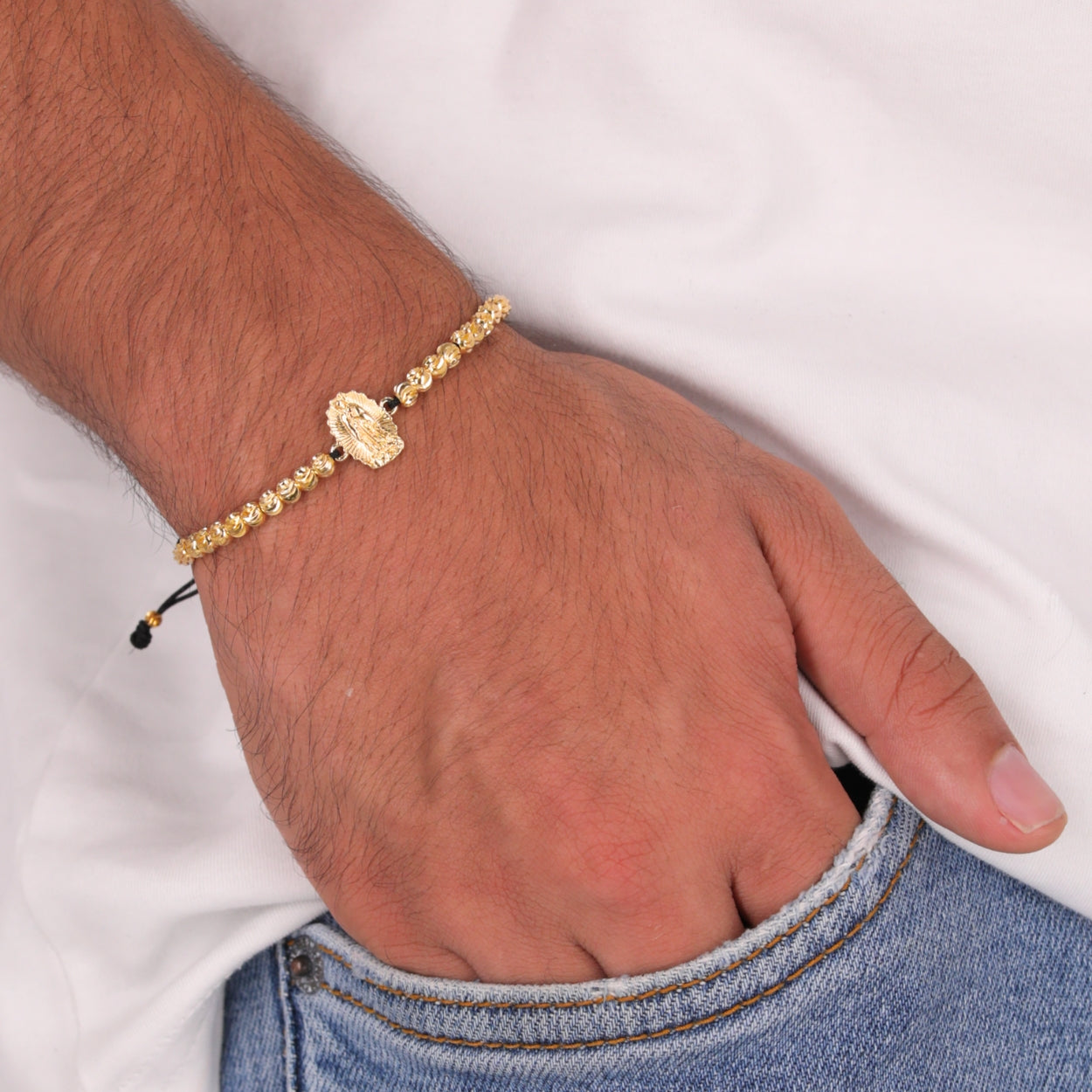 Pulsera tejida Virgen de Guadalupe Balin diamantado 4mm