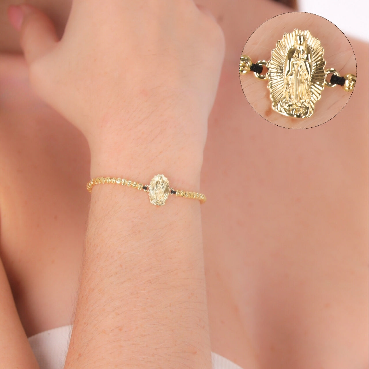 Pulsera tejida Virgen de Guadalupe Balin diamantado 3mm