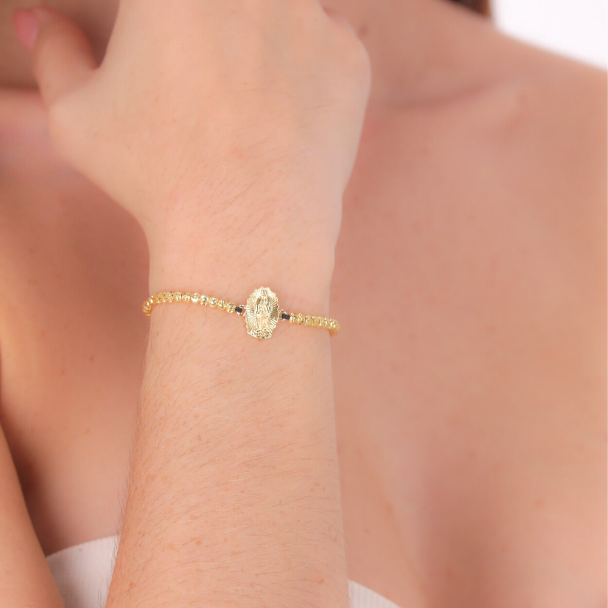 Pulsera tejida Virgen de Guadalupe Balin diamantado 3mm