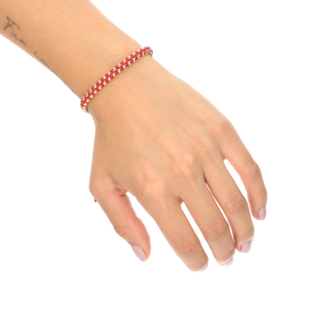 Pulsera Aurux balin cruzado 3mm Tejido rojo