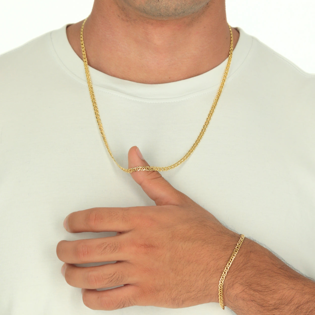 Combo AURUX Cadena mas pulsera Cubana cruzada
