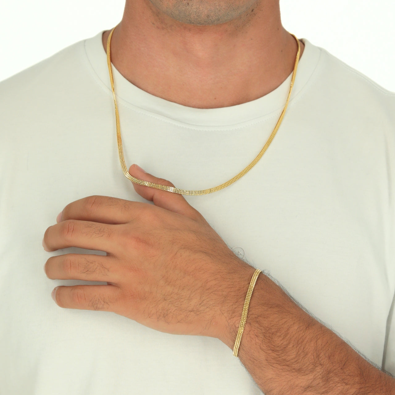 Combo AURUX Cadena mas pulsera Veneziana tres carriles