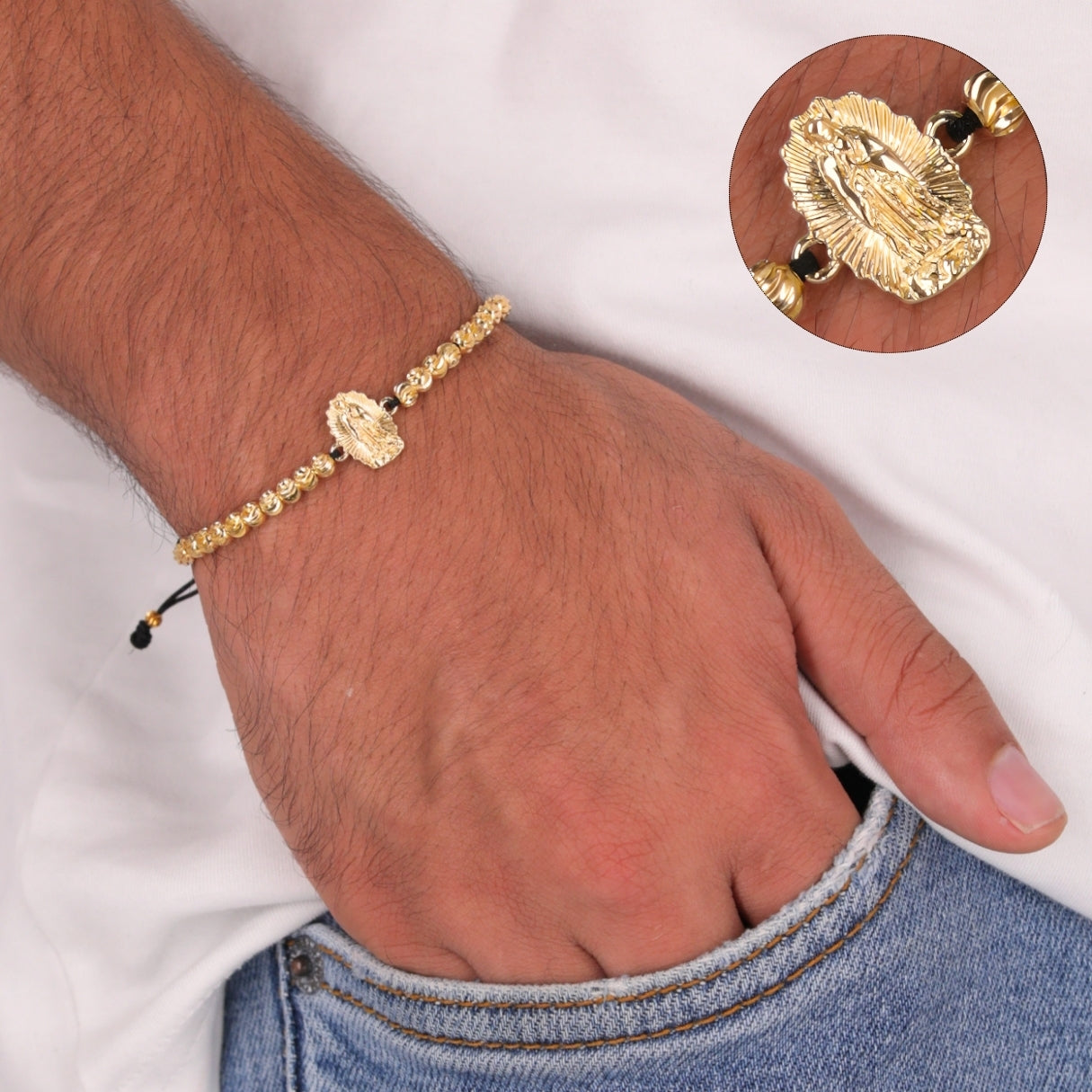 Pulsera tejida Virgen de Guadalupe Balin diamantado 4mm